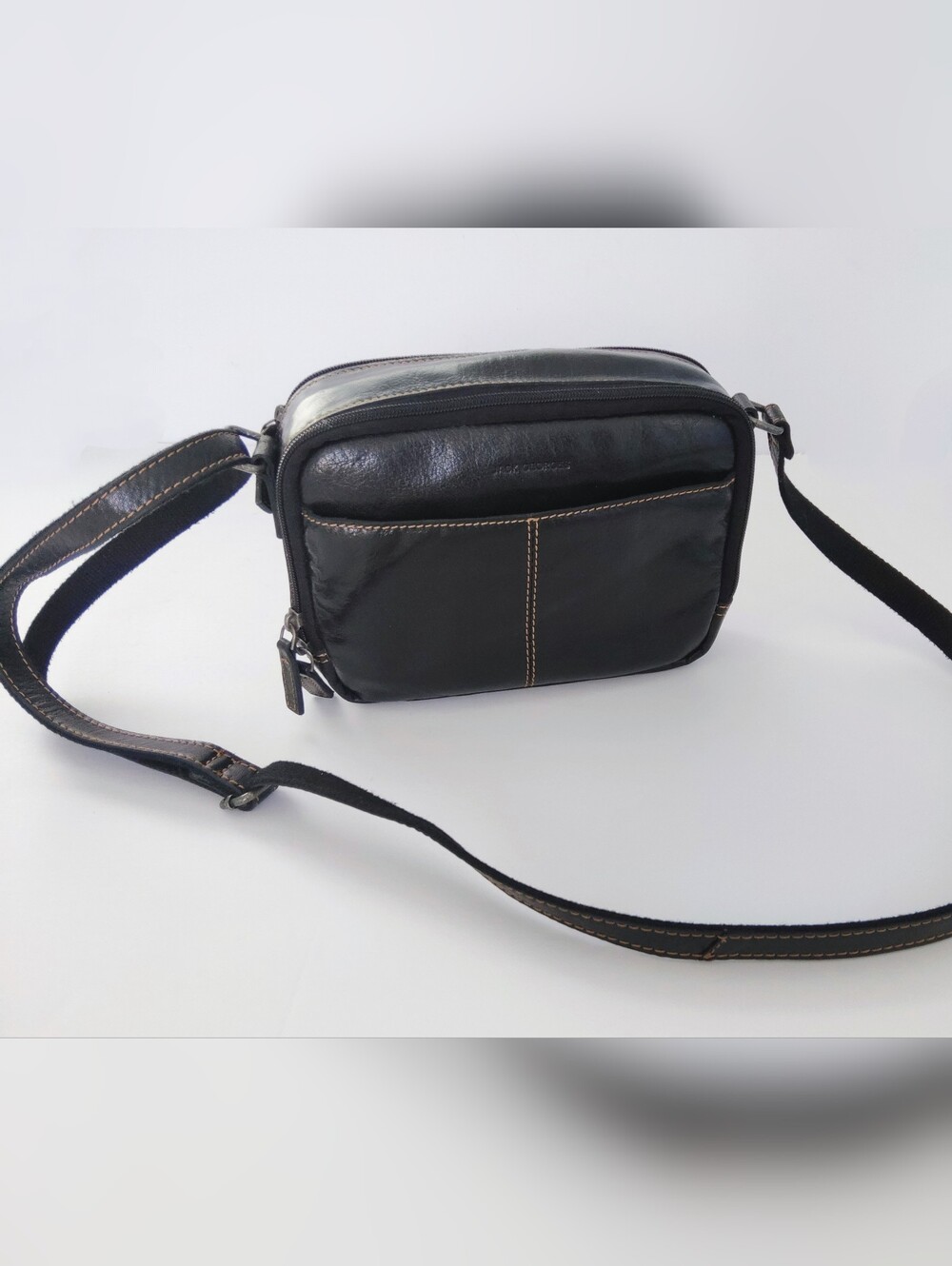 NWOT Jack George's Black Leather Crossbody Bag for Men Minimalist Everyday Carry